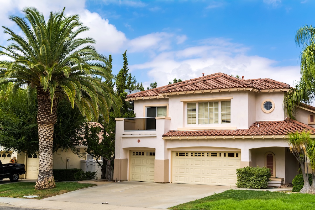 Single family home in california. Tile roof and pretty landscaping