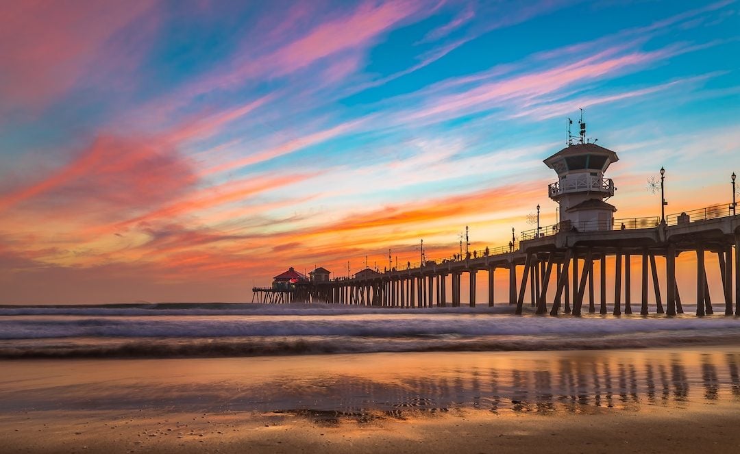 Incredible colors of sunset by Huntington Beach Pier