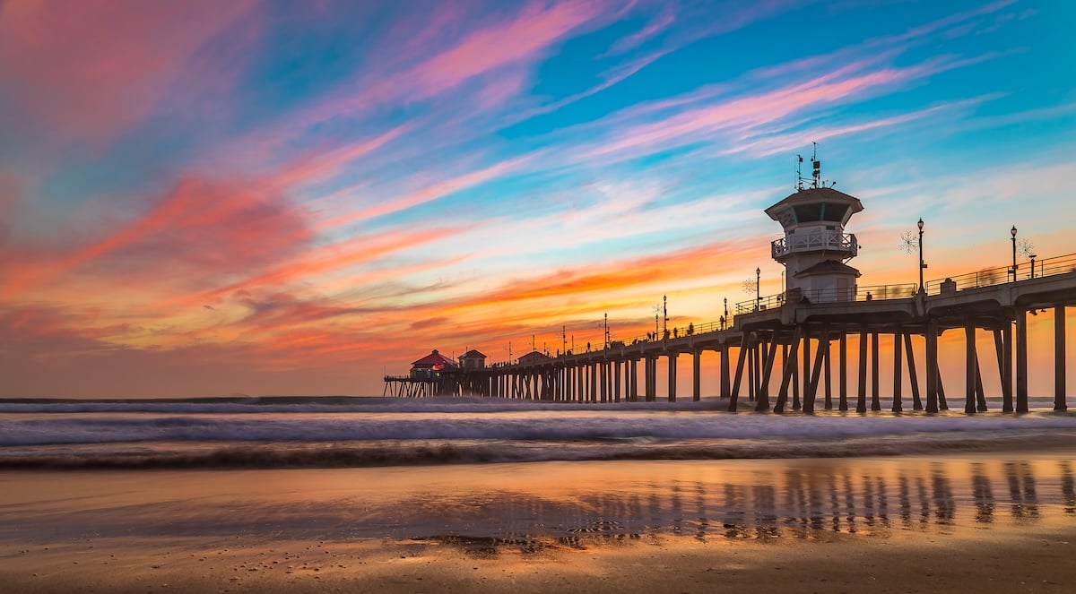 Incredible colors of sunset by Huntington Beach Pier