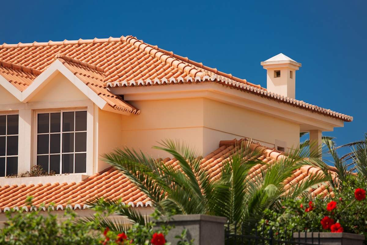 Orange tiled roof of a large house