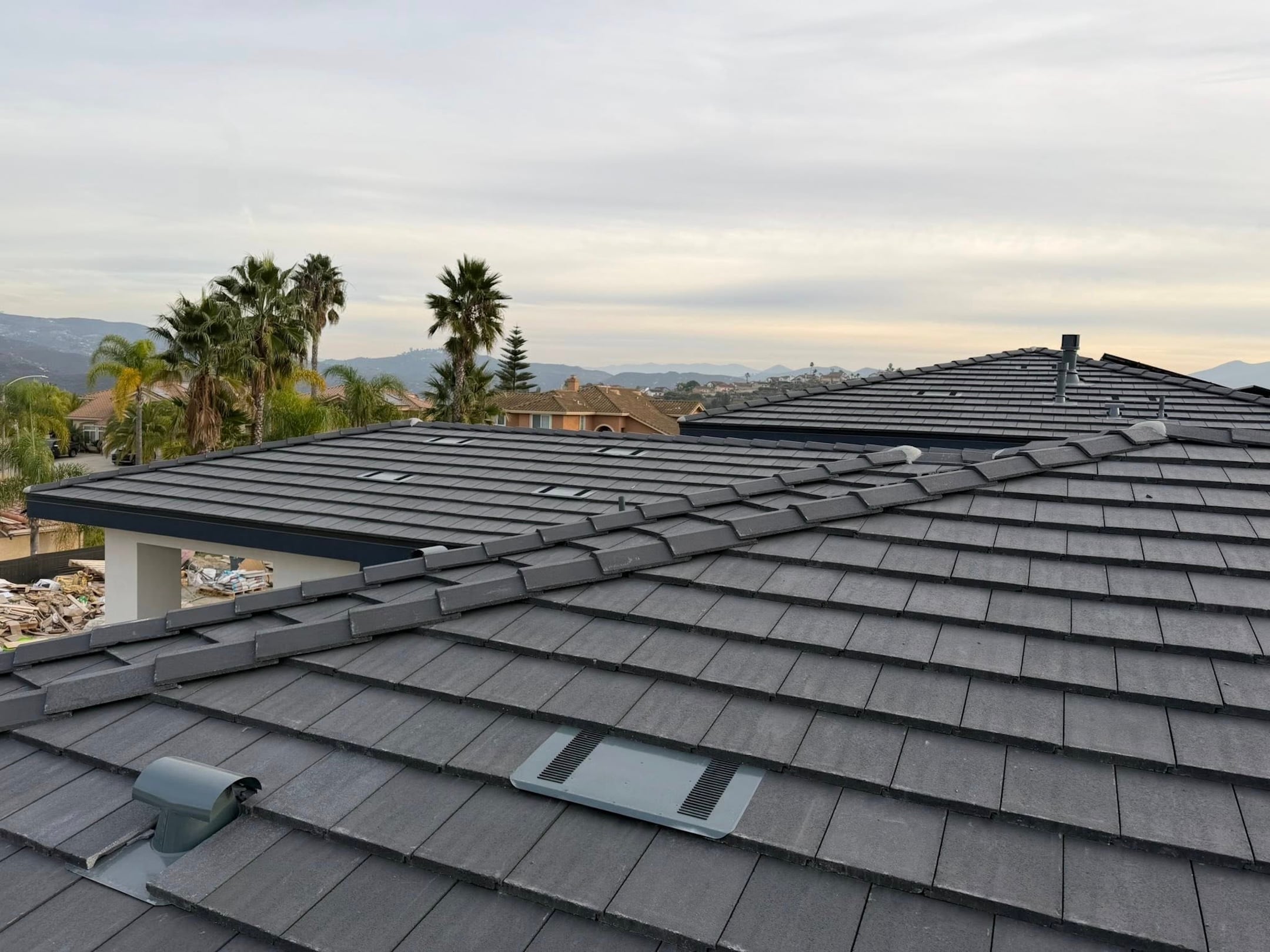 Grey shingles house roof